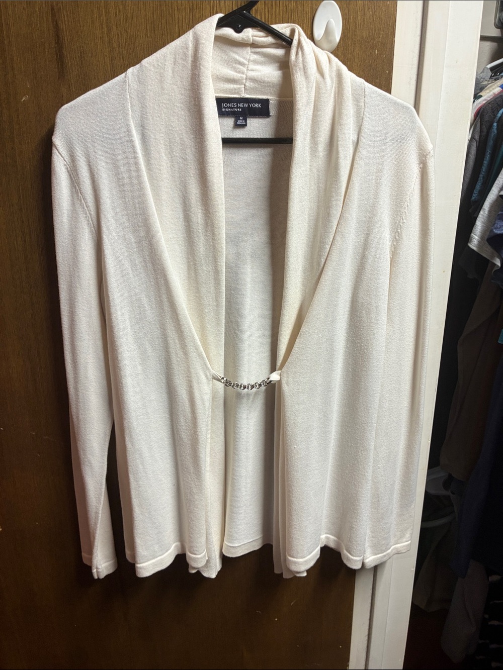 Jones New York Ivory Open-Front Cardigan with Chain Detail
